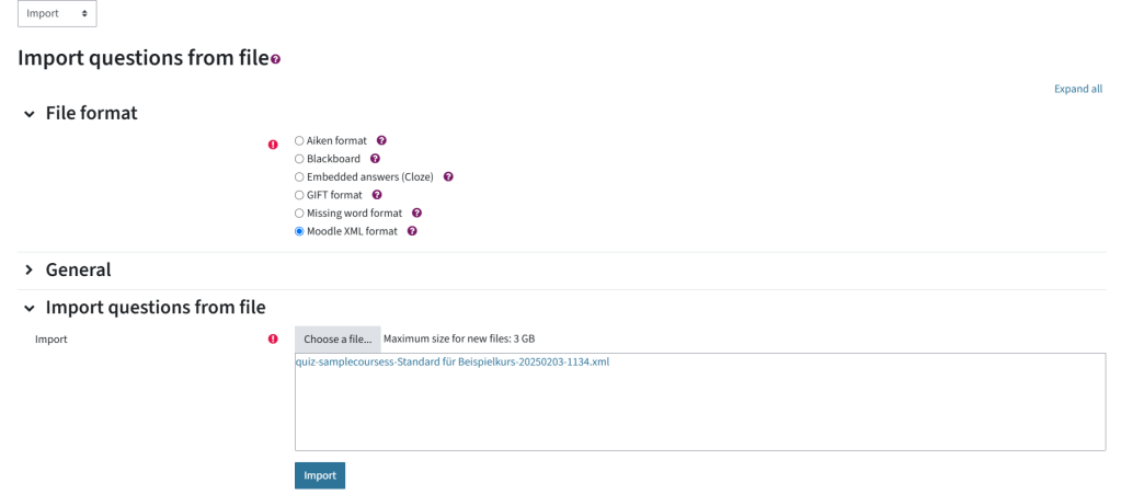 Here is the import in Moodle XML format. The heading is
