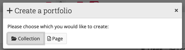 Buttons Create collection and Create page