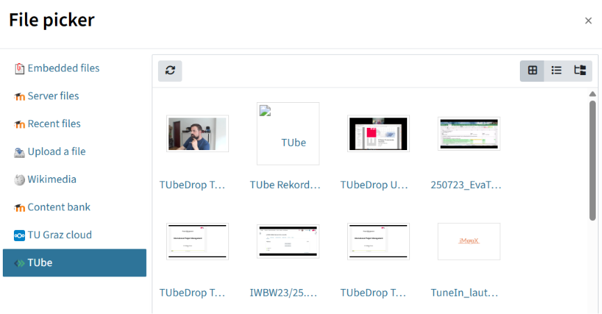 In the image, the 'TUbe' menu is selected. To the right of it, all the videos in the series are displayed as thumbnails.