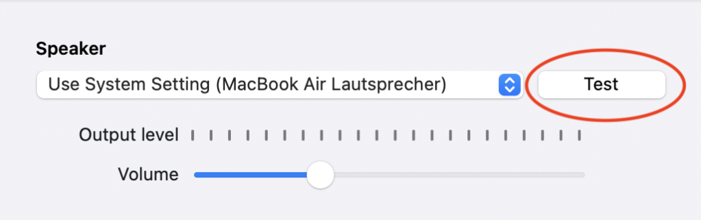 Screenshot of the audio settings where you can do an echo test