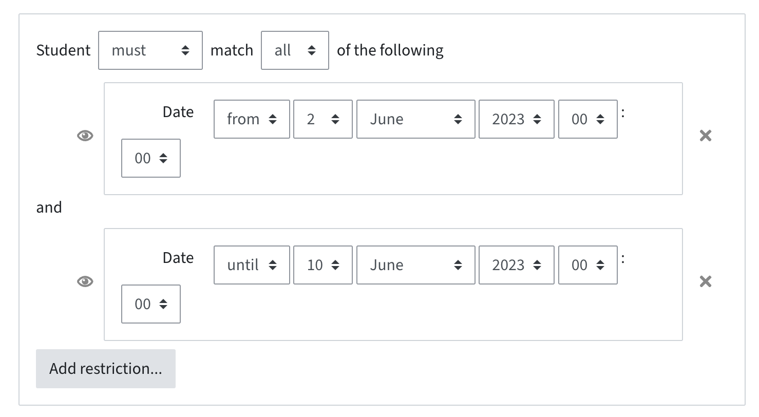 One date restriction "from" and one date restriction "until" are set