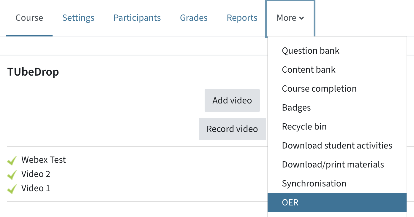 OER in the main menu via More - OER