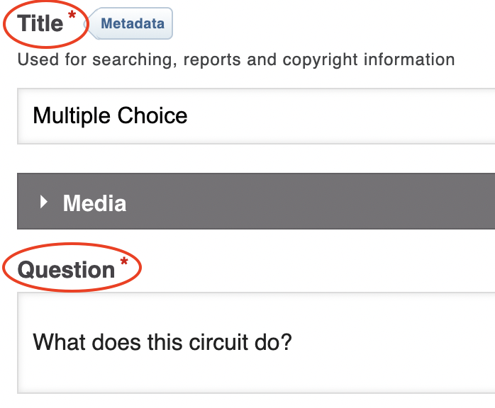 Textbox for title and question