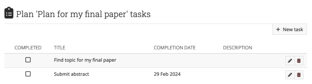 A plan with two tasks, similar to a to-do list