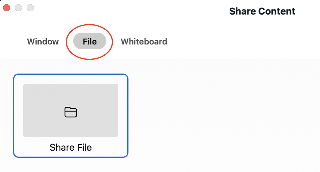 Share Content menu with the tab "File" open