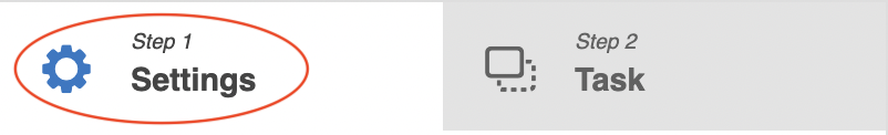 Screenshot of the tab step 1 - setting and step 2 - task