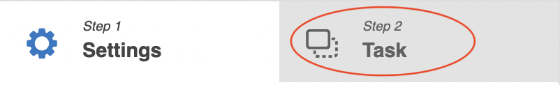 Screenshot of the tab step 1 - setting and step 2 - task